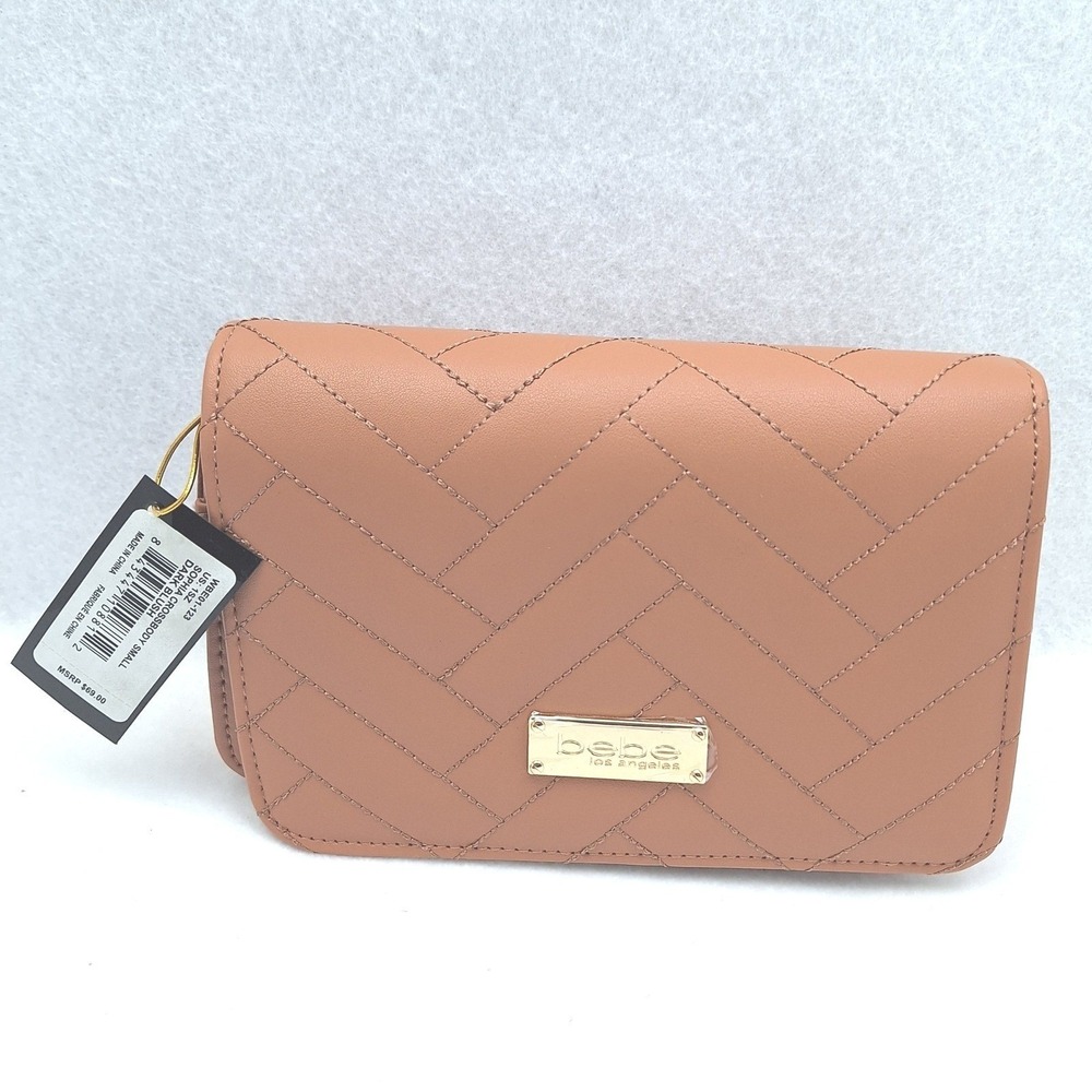 Bebe Sophia Crossbody Small Dark Blush Quilted Chevron Wallet On Chain